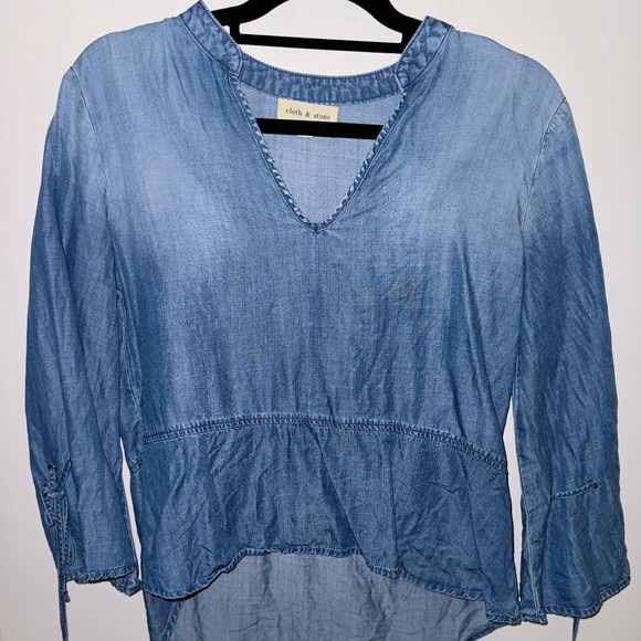 2/$20 Anthropologie Cloth and Stone brand denim super soft bell sleeve top - Picture 2 of 4